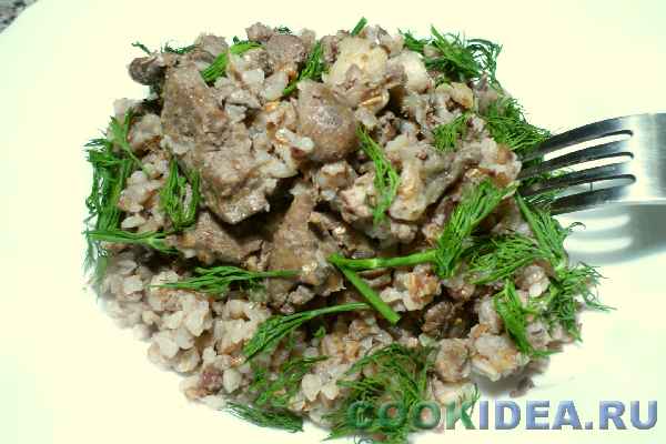 Печень куриная с гречкой и грибами Печень куриная с гречкой и грибами